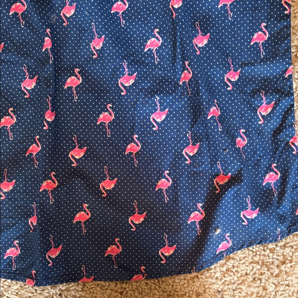 Good Vibes Slim Fit Navy Short-Sleeve Button-Down-Pink Flamingo Print Size Large - Picture 8 of 8